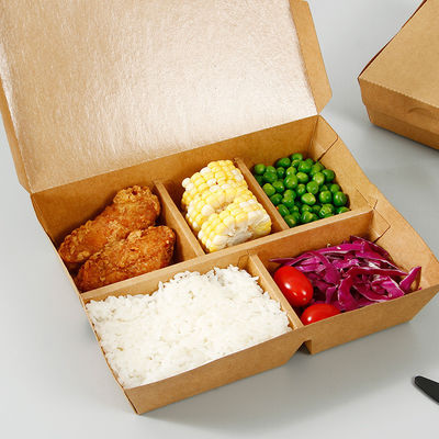 3 4 le stoviglie eliminabili biodegradabili Bento Paper Lunch Box Kraft di 5 compartimenti 3MM