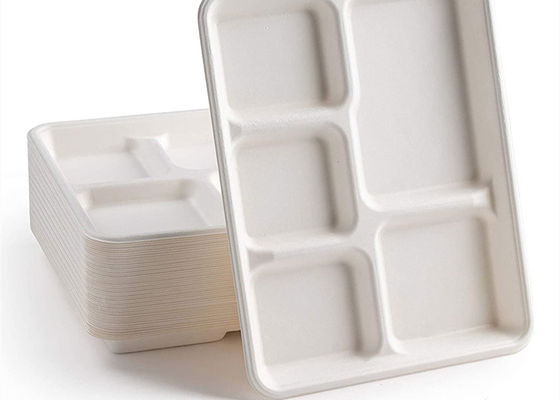 Stoviglie biodegradabili eliminabili della bagassa della scuola 6 5 vassoio del pranzo di 3 compartimenti