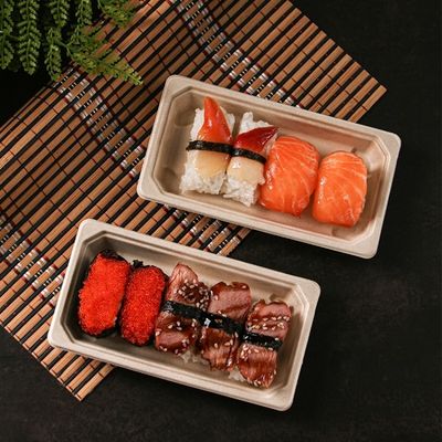 sushi biodegradabili Tray With Pet Lid delle stoviglie della bagassa degli alimenti a rapida preparazione del padellame 11g