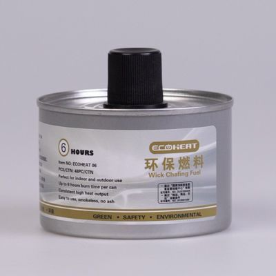 il combustibile di logoramento dello scaldavivande del combustibile dello stoppino liquido del calore dell'alimento di 84mm inscatola un'ustione da 6 ore