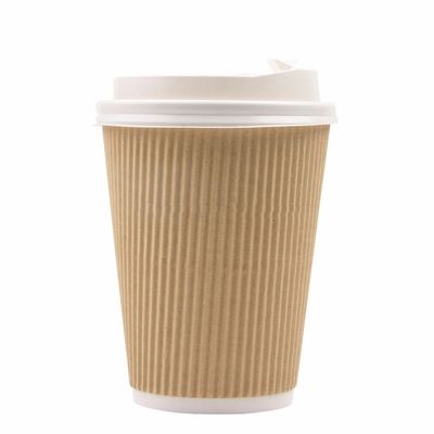 Parete riciclabile del Tripple delle tazze di carta dell'ondulazione di PLA 12oz Kraft di 90MM PS per caffè